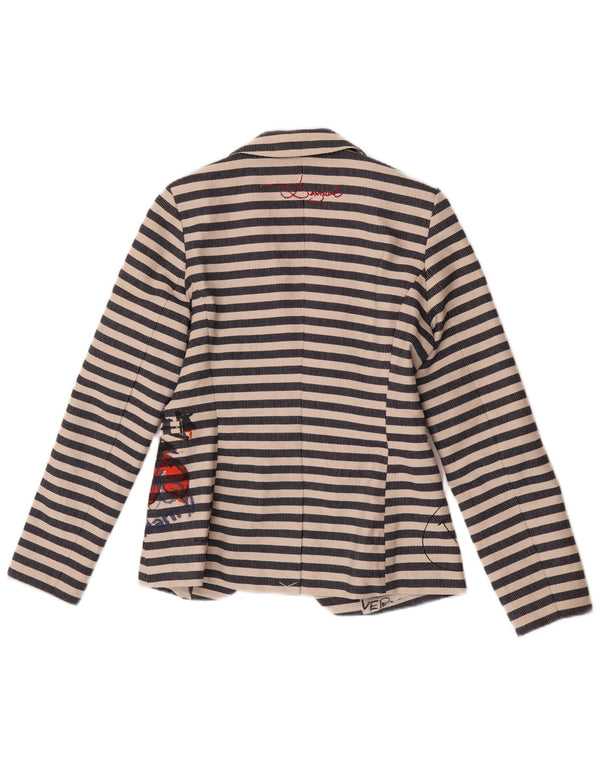 Desigual Dame grafisk blazerjakke EU 38 Mellem marineblå stribet