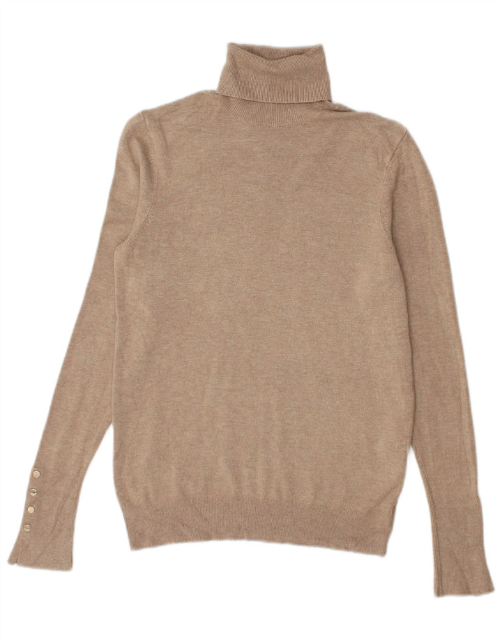 Zara Dame Roll Neck Jumper Sweater UK 12 Medium Beige Viscose