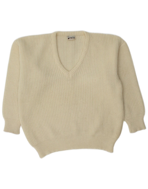 Vintage Dame V-hals sweater UK 16 Large Off White