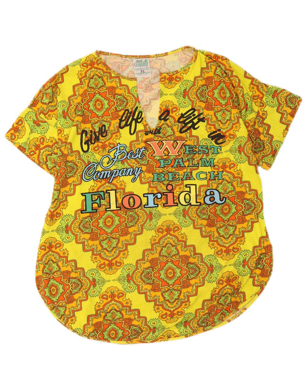 Best Company Womens California Grafisk T-Shirt Top UK 18 XL Gul Ikat