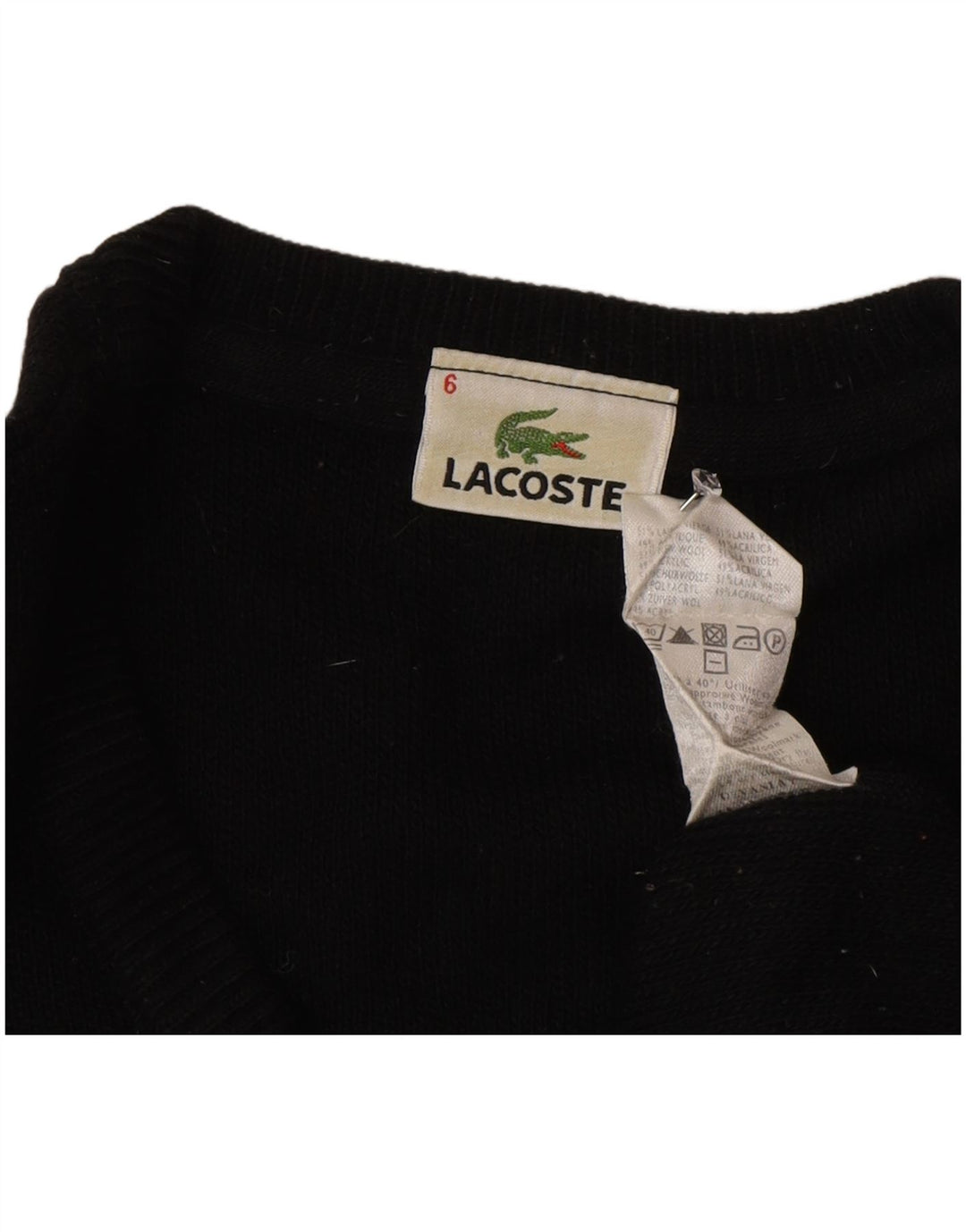 Lacoste Herre V-hals sweater Str. 6 XL Sort Uld
