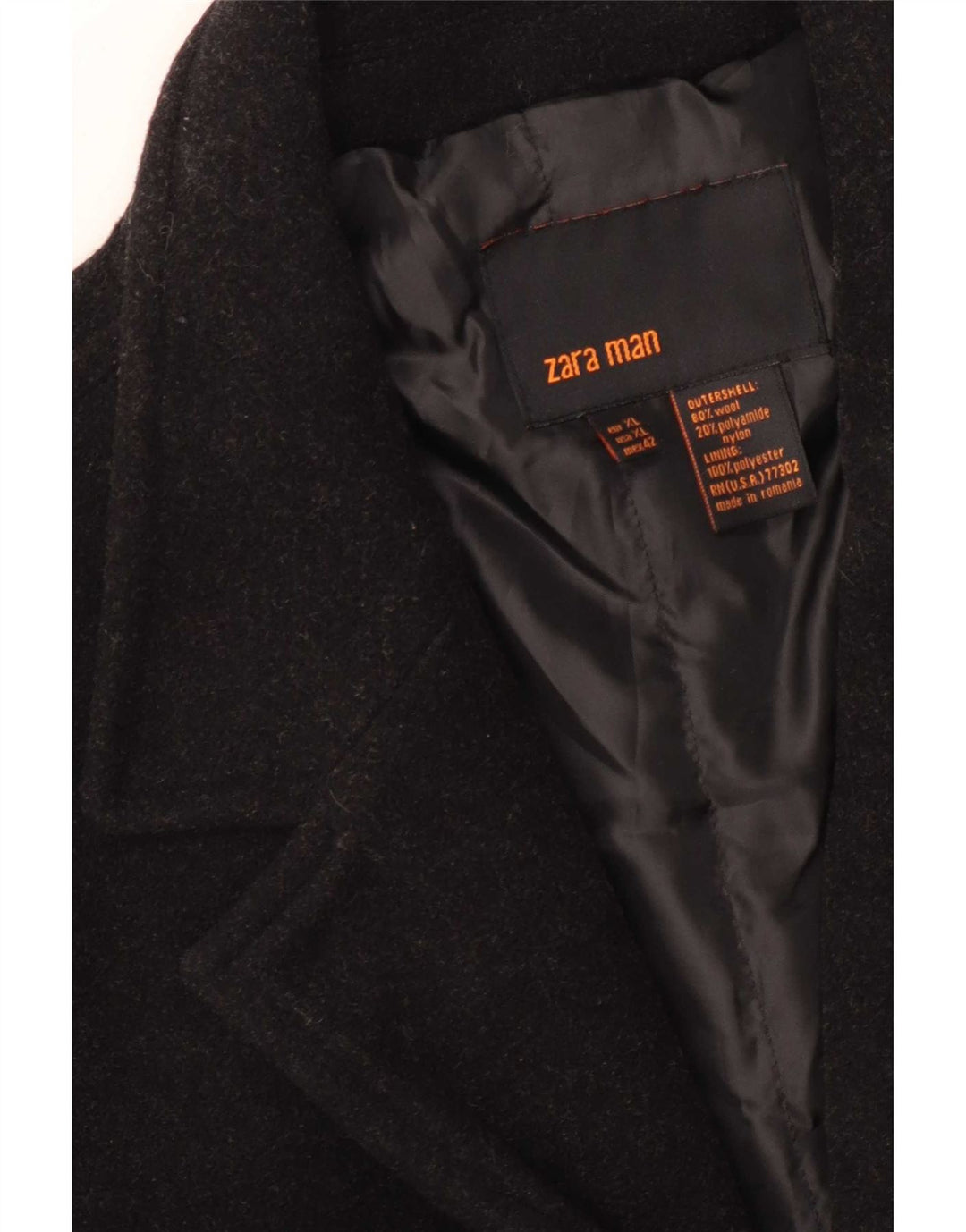 Zara Herre Overfrakke UK 42 XL Sort Uld