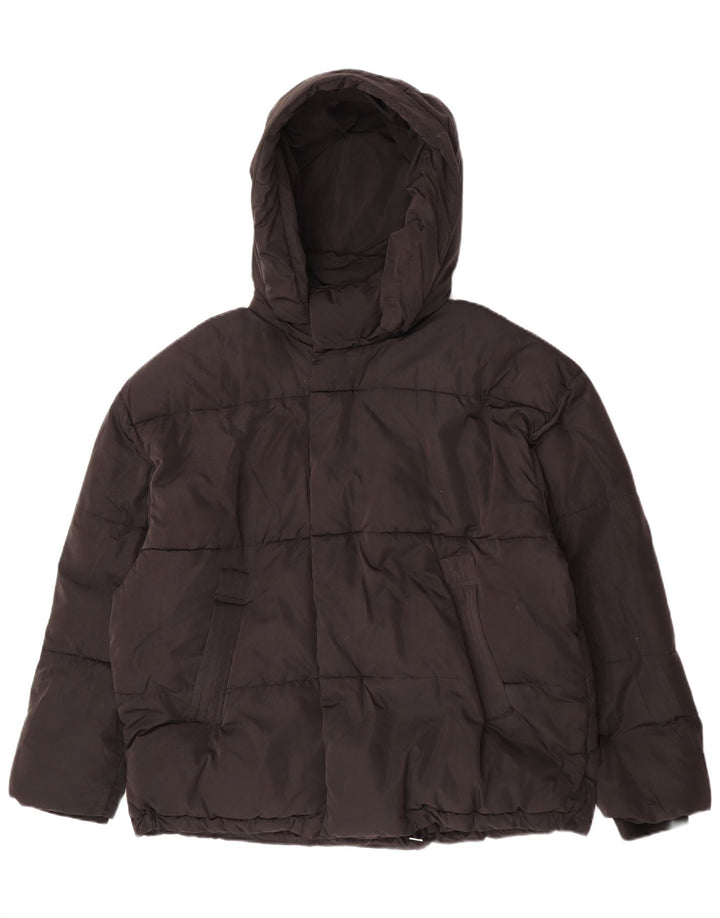 Zara Dame Hætte Polstret Jakke UK 42 XL Sort Polyester