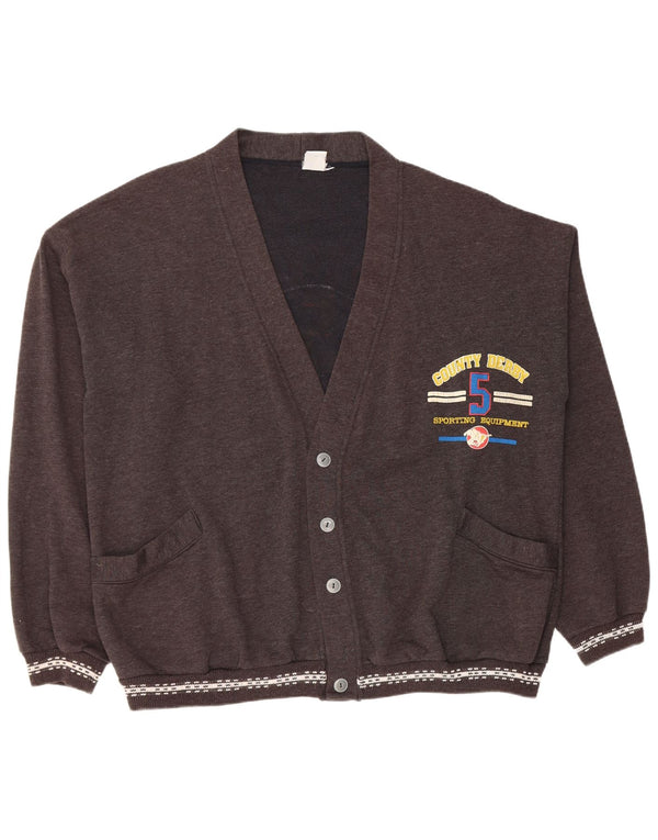 VINTAGE Mens Graphic Cardigan Sweater 2XL Grey