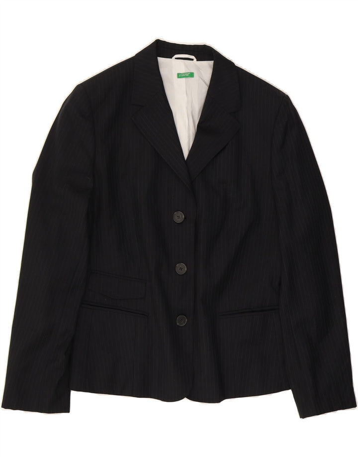 BENETTON Womens 3 Button Blazer Jacket UK 14 Medium Black Pinstripe Vintage Benetton and Second-Hand Benetton from Messina Hembry 