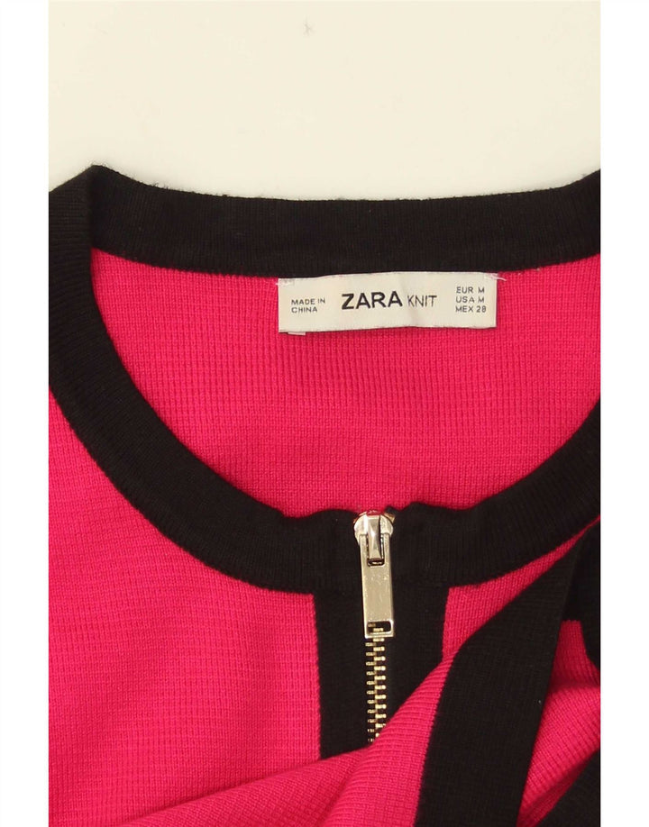 Zara Dame Cardigan Sweater UK 12 Medium Pink Colourblock