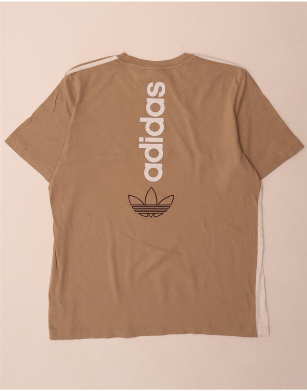 Adidas Herre grafisk T-shirt Top Stor Beige Colourblock Bomuld