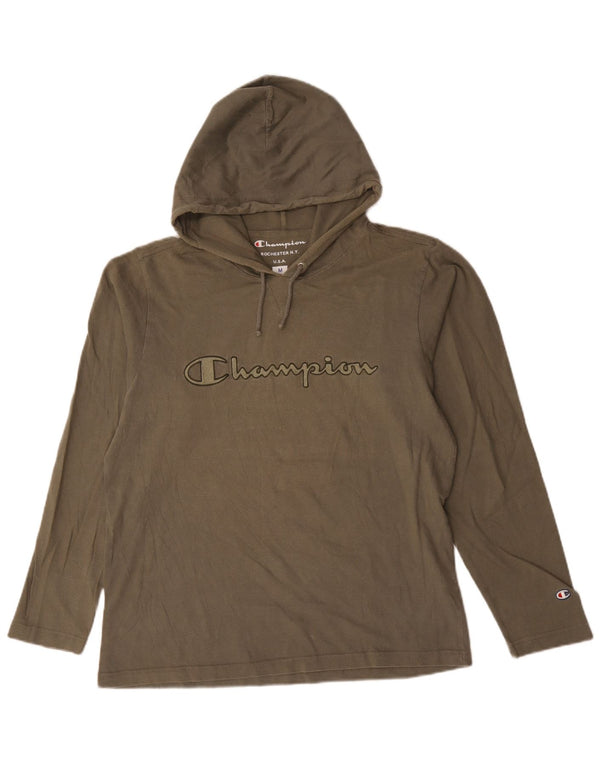 Champion Graphic Hoodie Jumper UK 14 Medium Khaki Bomuld