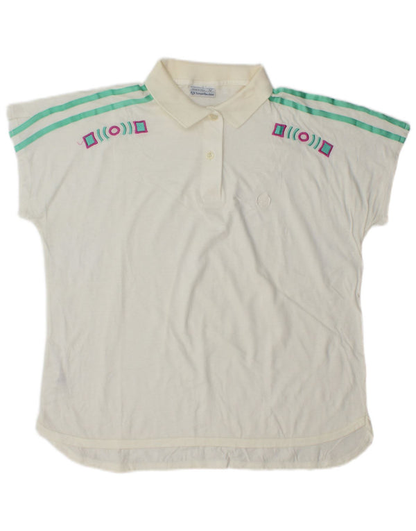 Sergio Tacchini Dame Polo Shirt US 12 Stor Hvid Geometrisk Bomuld