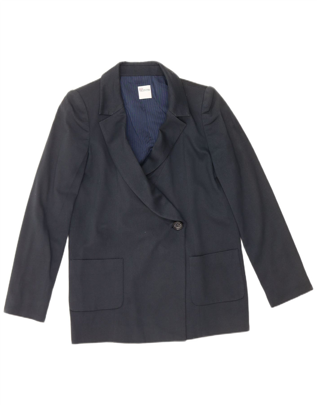 Rød Valentino Dame 1 Knap Blazer Jakke UK 12 Medium Navy Blue Bomuld