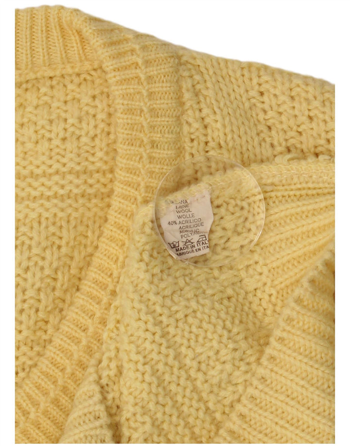 Vintage Herre V-hals sweater Medium Gul Uld