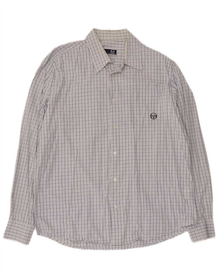 Sergio Tacchini herreskjorte XL blå ternet bomuld