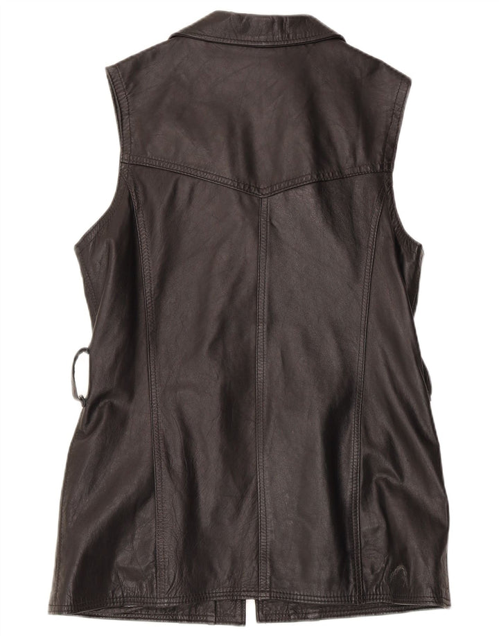 Vintage Dame Læder Gilet UK 14 Large Sort Læder