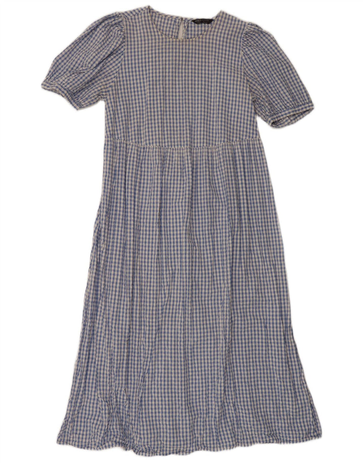 Marks & Spencer Dame Maxi Dress UK 14 Medium Blue Gingham Cotton