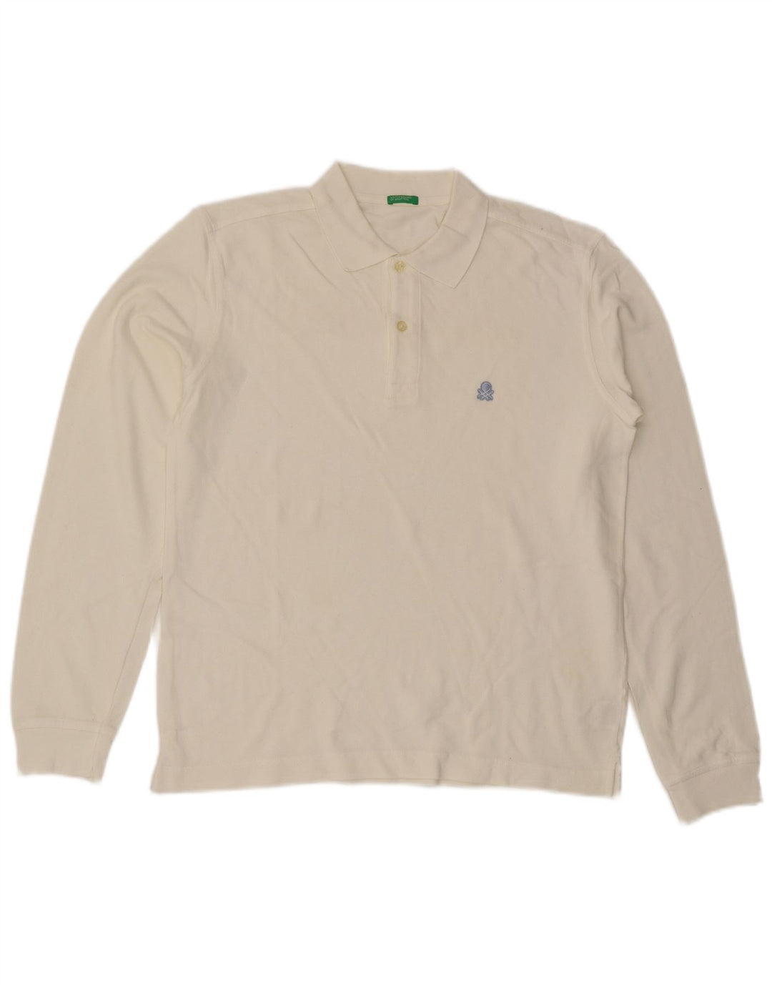 Benetton Langærmet Polo Shirt til mænd Medium hvid bomuld