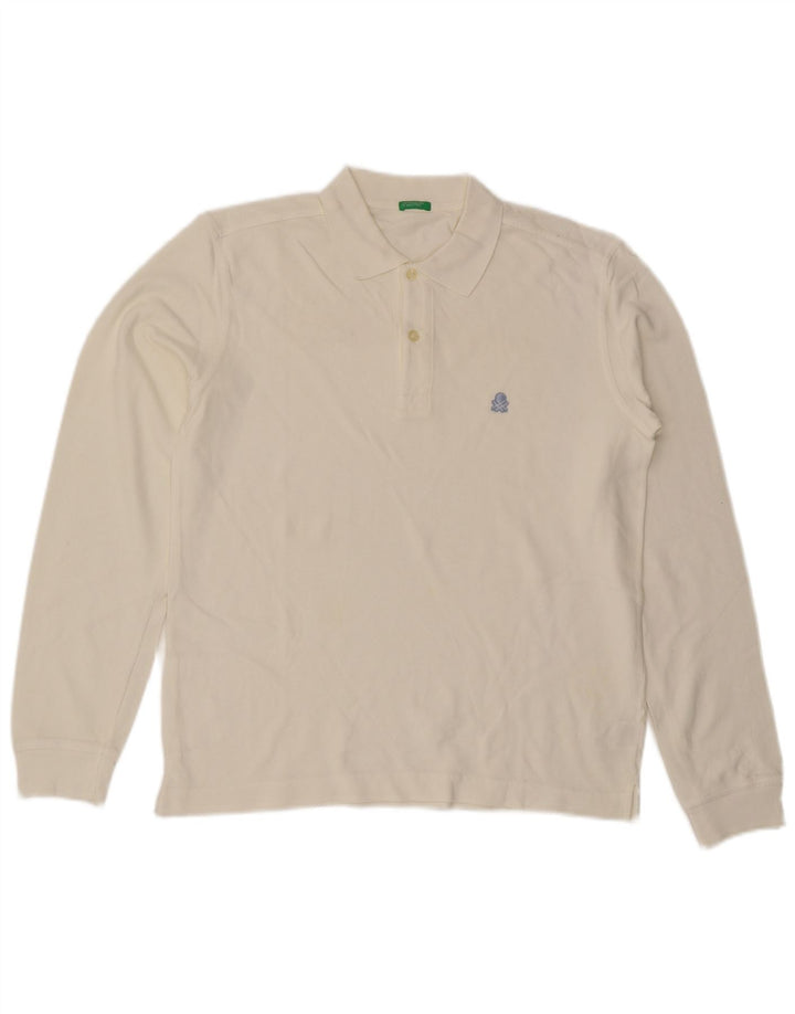 Benetton Langærmet Polo Shirt til mænd Medium hvid bomuld
