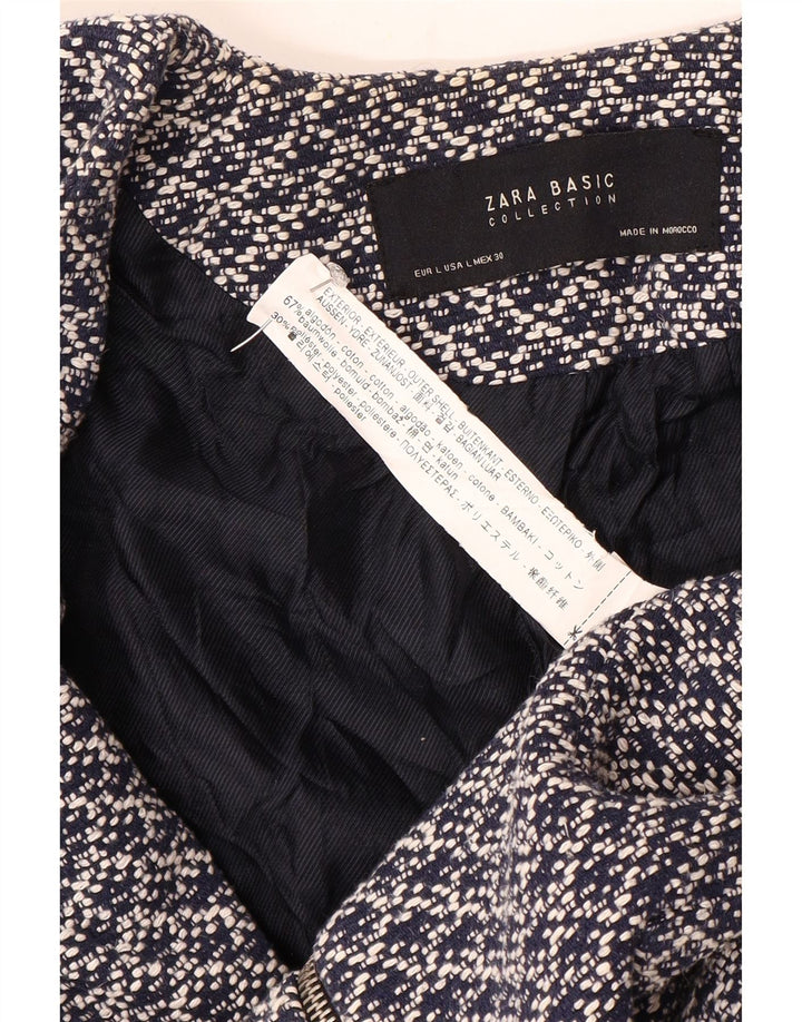 Zara Dame Abstrakt Blazer Jacket UK 14 Large Navy Blue Bomuld