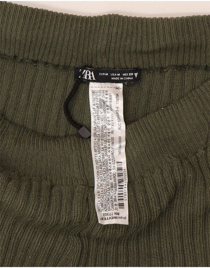 Zara Womens Knit Flare Leggings UK 12 Medium Green Polyester