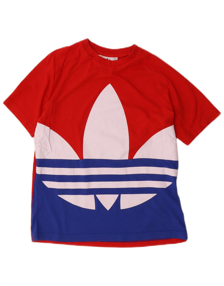 Adidas Drenge Grafisk T-Shirt Top 13-14 År Rød Colourblock Bomuld