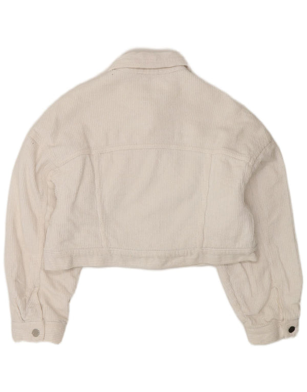 Zara Womens Oversized Crop Sherpa Corduroy-jakke UK 10 Small White Bomuld