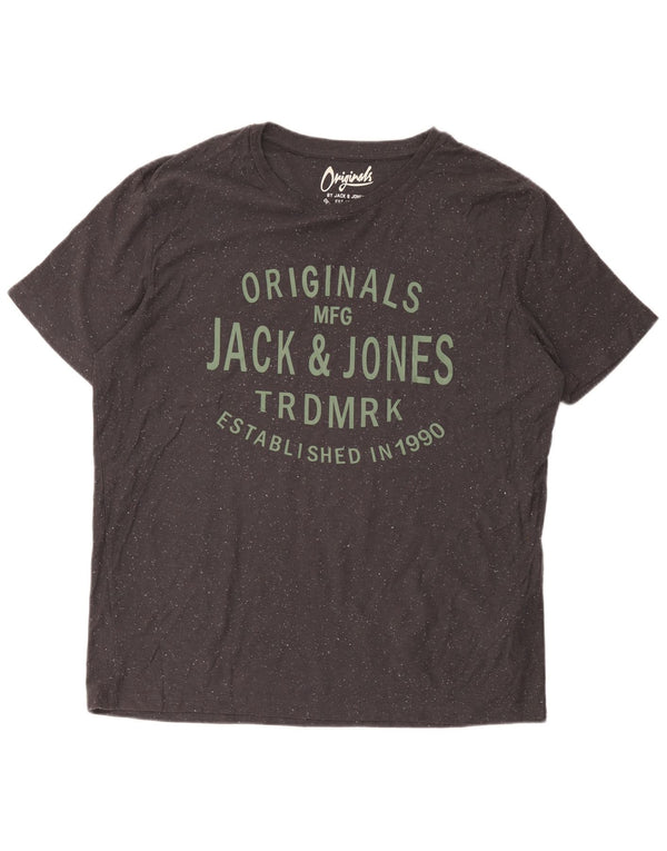 Jack & Jones Herre grafisk T-shirt Top XL Grå Flecked Bomuld