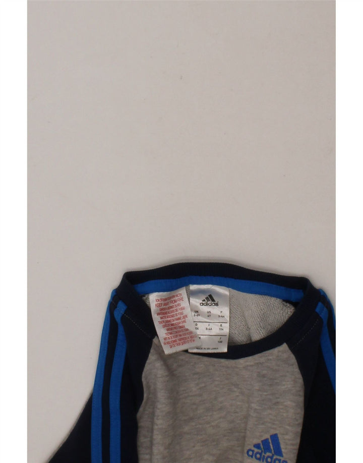 ADIDAS Boys Sweatshirt Jumper 3-4 Years Grey Colourblock Cotton Vintage Adidas and Second-Hand Adidas from Messina Hembry 