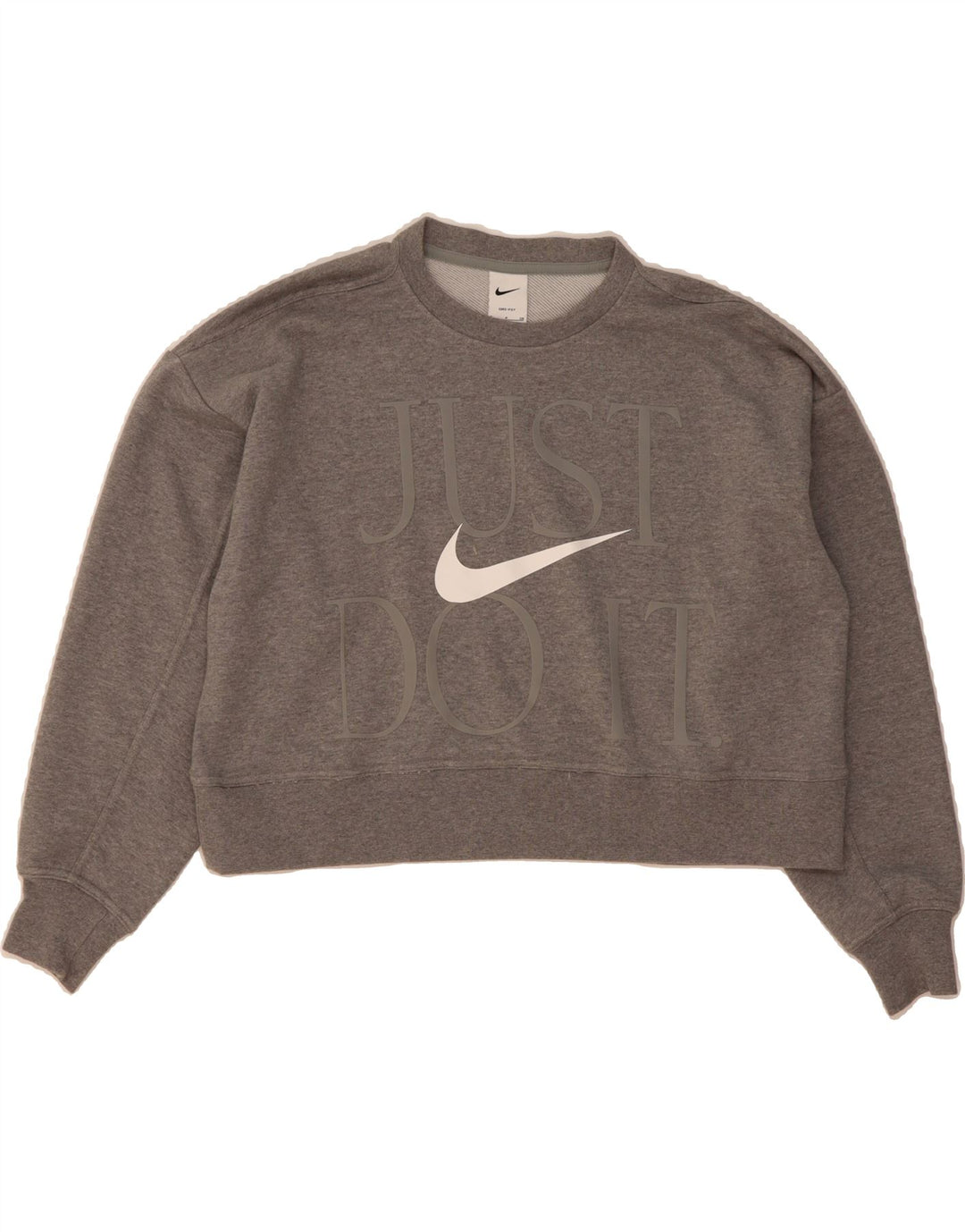 NIKE Womens Dri Fit Oversized Graphic Sweatshirt Jumper UK 10 Small Grey Vintage Nike and Second-Hand Nike from Messina Hembry 