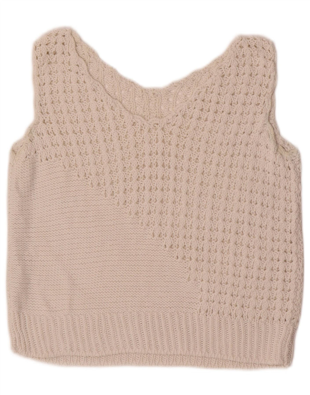 Vintage Dame Crop Vest Tank Top UK 10 Small White