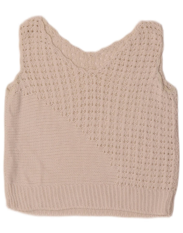 Vintage Dame Crop Vest Tank Top UK 10 Small White