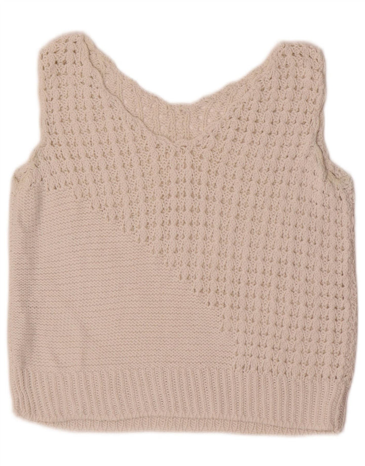Vintage Dame Crop Vest Tank Top UK 10 Small White