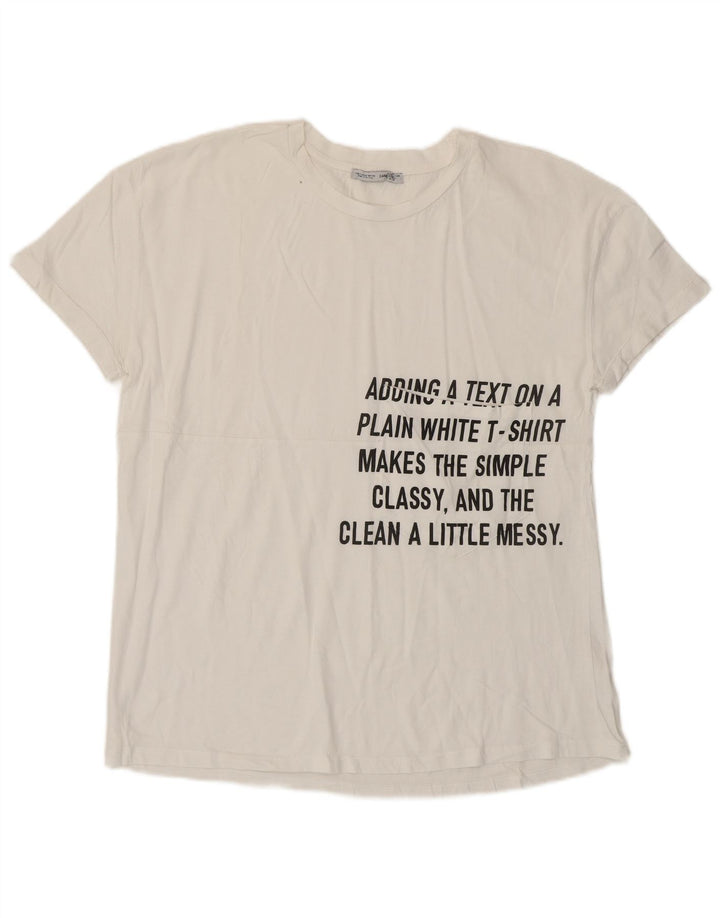 Zara Dame Grafisk T-Shirt Top UK 10 Small White