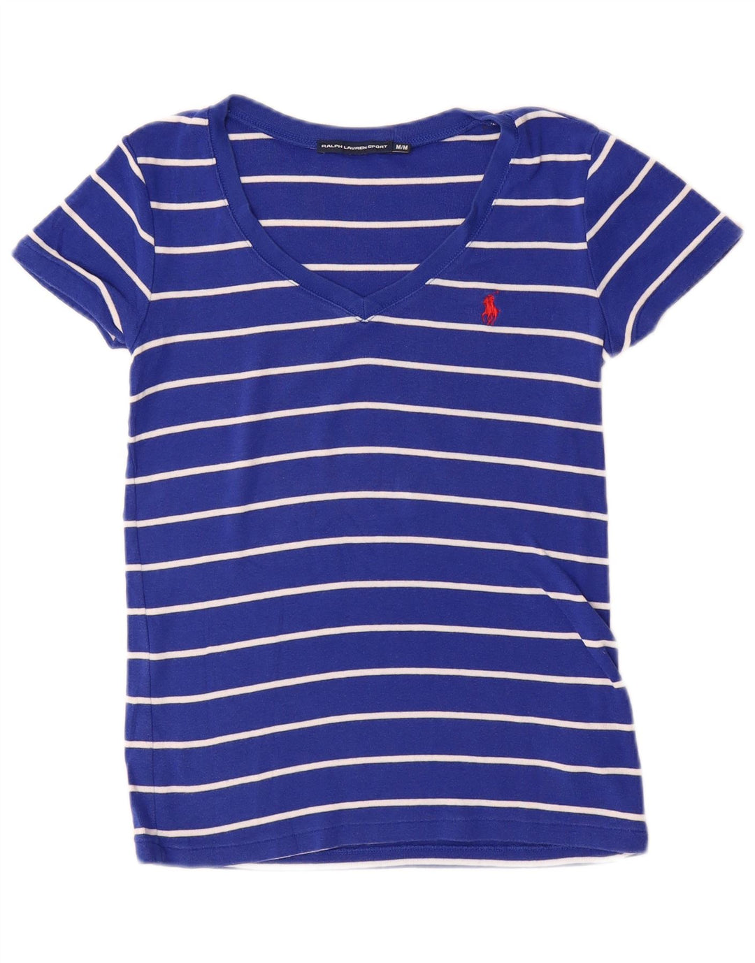 Ralph Lauren Dame T-Shirt Top UK 12 Mellem blå stribet bomuld