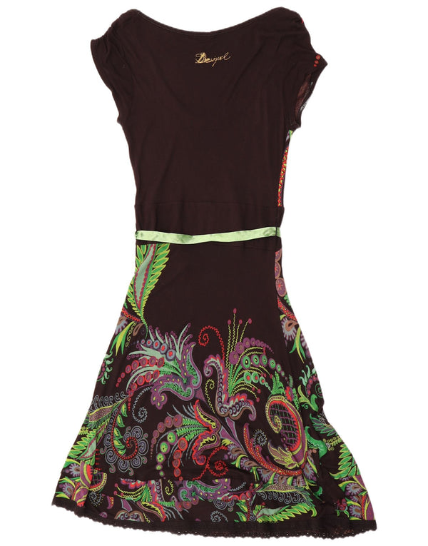 Desigual Kvinders Graphic A-Line Kjole UK 14 Large Black Paisley Viscose