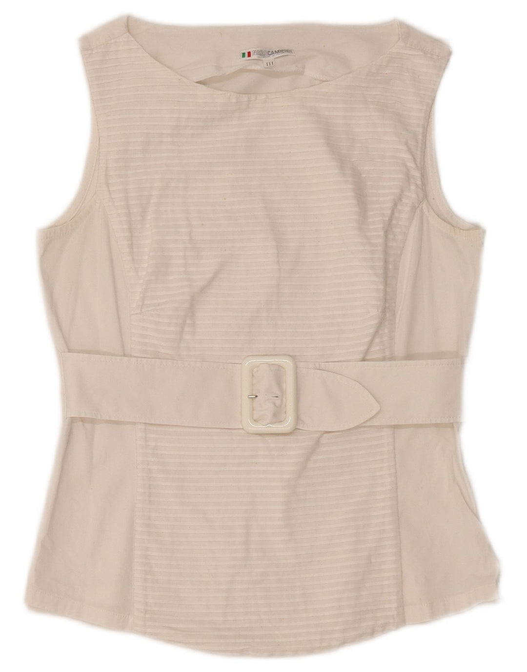 NARACAMICIE Dame ærmeløs bluse Top UK 8 Lille hvid nålestribet bomuld