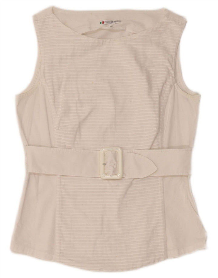 NARACAMICIE Dame ærmeløs bluse Top UK 8 Lille hvid nålestribet bomuld