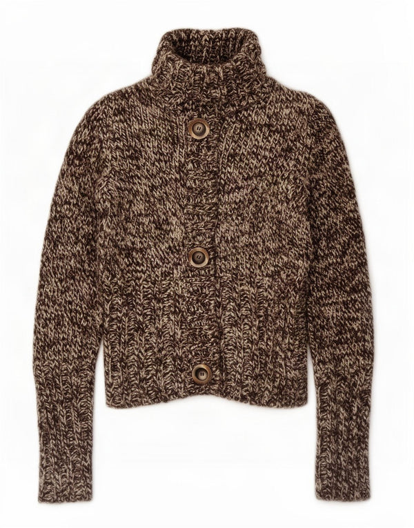 Zara Dame Cardigan Sweater UK 12 Medium Brown Flecked Acryl
