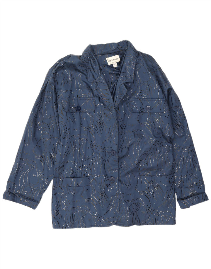 Vintage Kvinders Oversized Utility Jacket EU 40 Medium Blue Animal Print