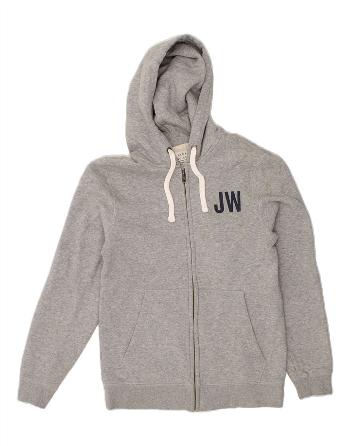 JACK WILLS Mens Graphic Zip Hoodie Sweater Small Grey Cotton Vintage Jack Wills and Second-Hand Jack Wills from Messina Hembry 