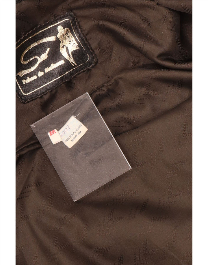 Vintage kvinders overdimensioneret læderfrakke UK 14 medium sort læder