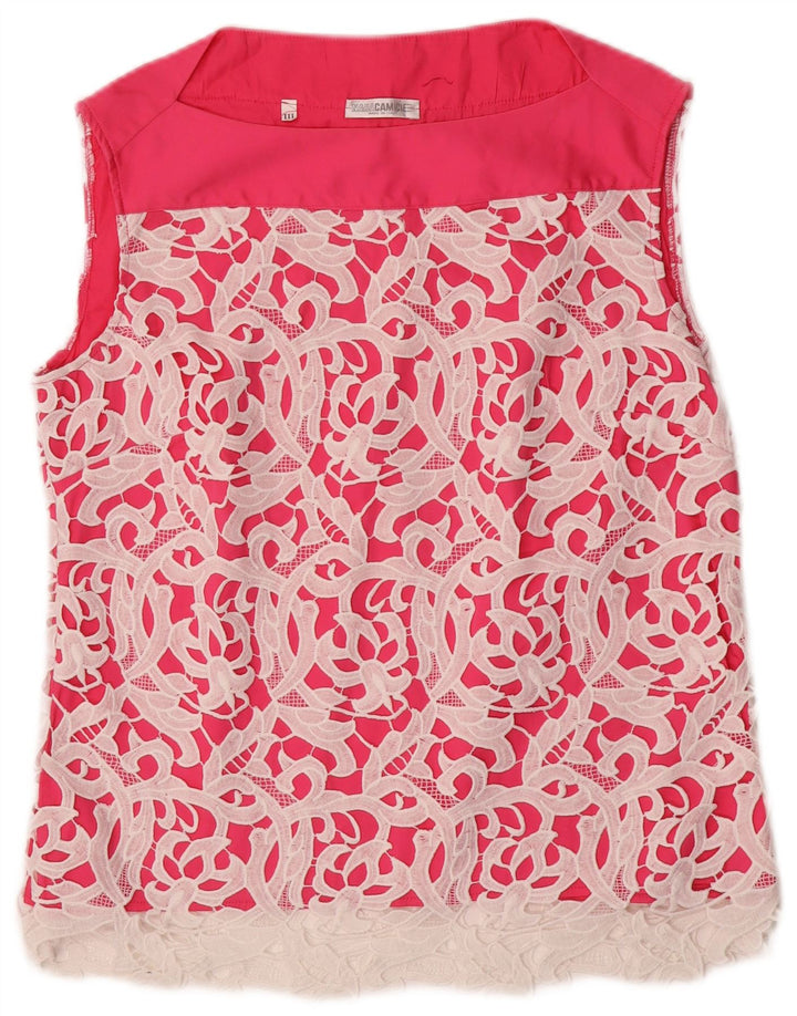 NARACAMICIE Dame Oversized ærmeløs bluse Top UK 16 Large Pink Floral