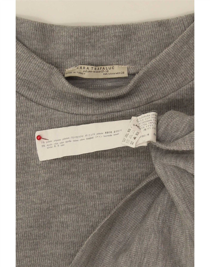 Zara Womens Crop T-Shirt Top UK 12 Medium Grey Polyester