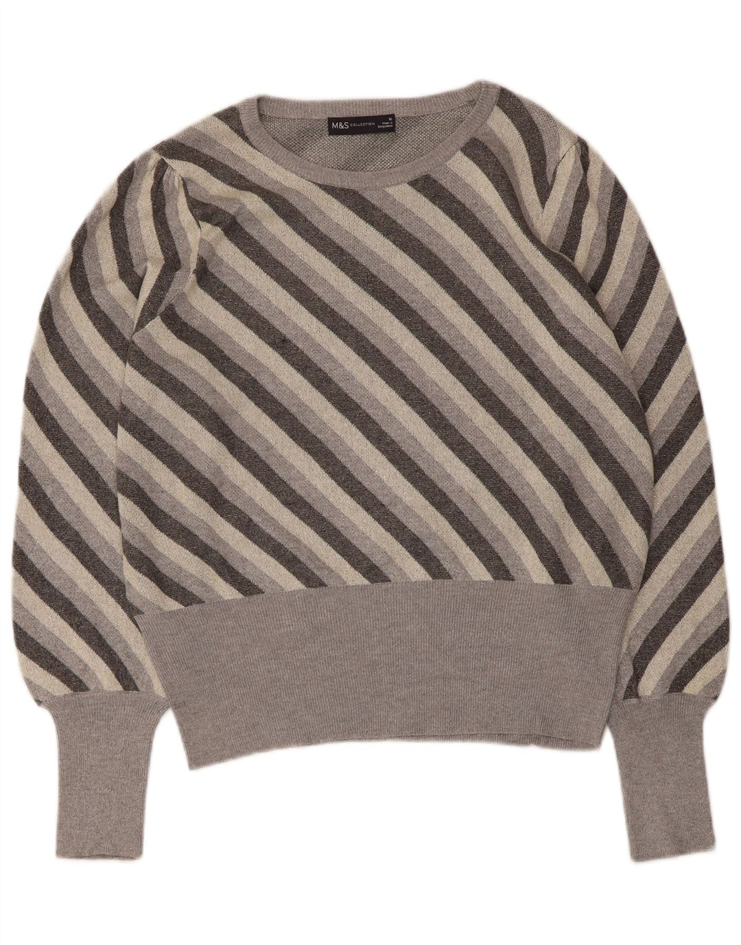 Marks & Spencer Dame Boat Neck Jumper Sweater UK 16 Stor Gråstribet