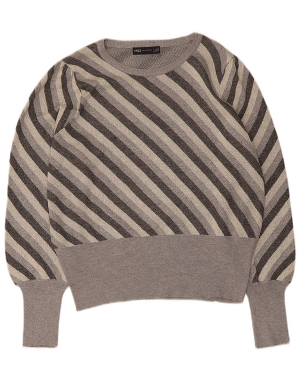 Marks & Spencer Dame Boat Neck Jumper Sweater UK 16 Stor Gråstribet