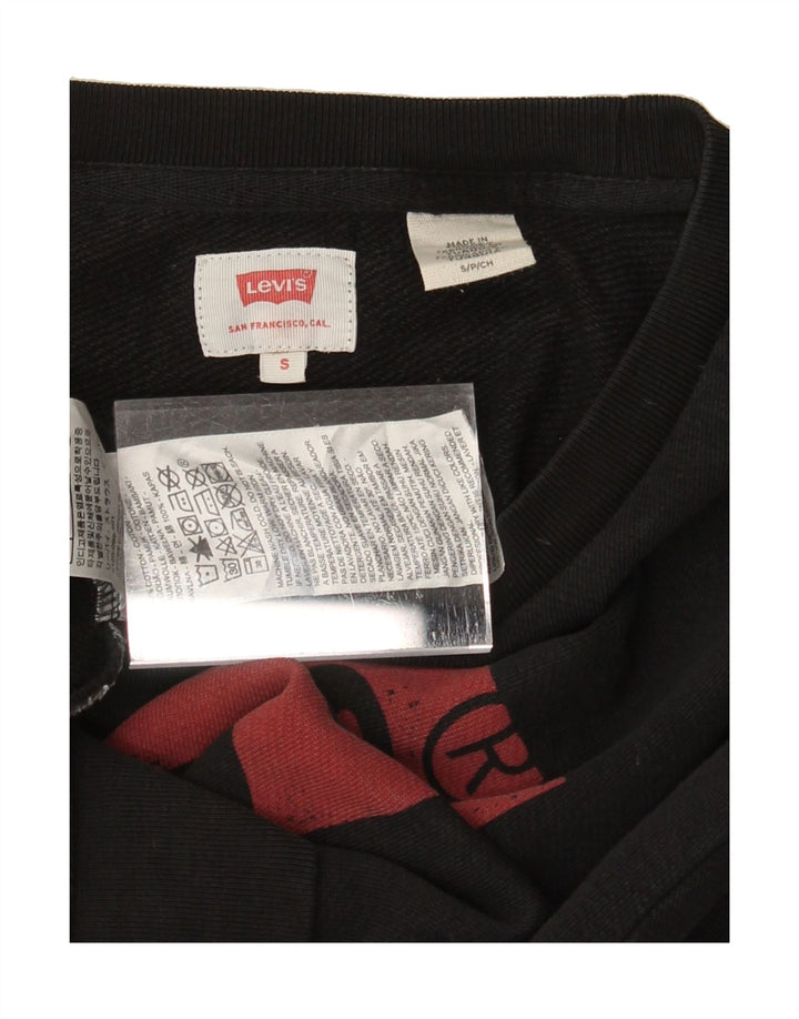 LEVI'S Mens Graphic Sweatshirt Jumper Small Black Cotton Vintage Levi's and Second-Hand Levi's from Messina Hembry 