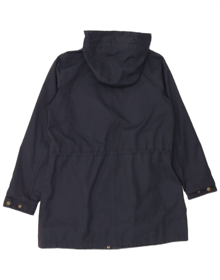 Fat Face Dame Hætte Regnjakke UK 12 Medium Navy Blue Bomuld