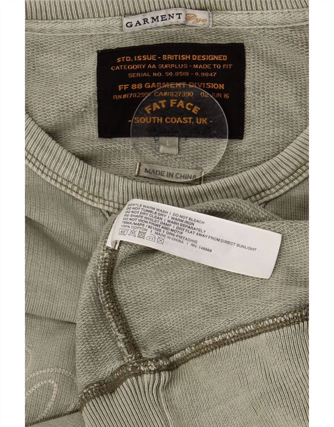 Fat Face Herre Grafisk Sweatshirt Jumper Stor Khaki Bomuld