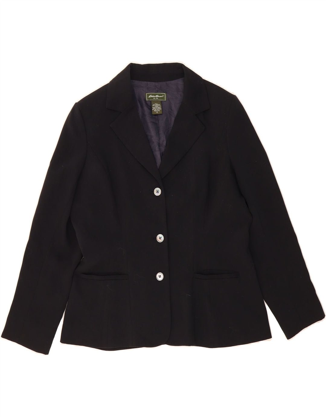 EDDIE BAUER Womens Petite 3 Button Blazer Jacket US 12 Large Navy Blue Vintage Eddie Bauer and Second-Hand Eddie Bauer from Messina Hembry 