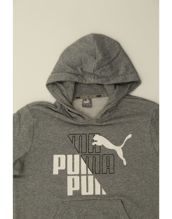 PUMA Boys Graphic Hoodie Jumper 13-14 Years Grey Polyester Vintage Puma and Second-Hand Puma from Messina Hembry 