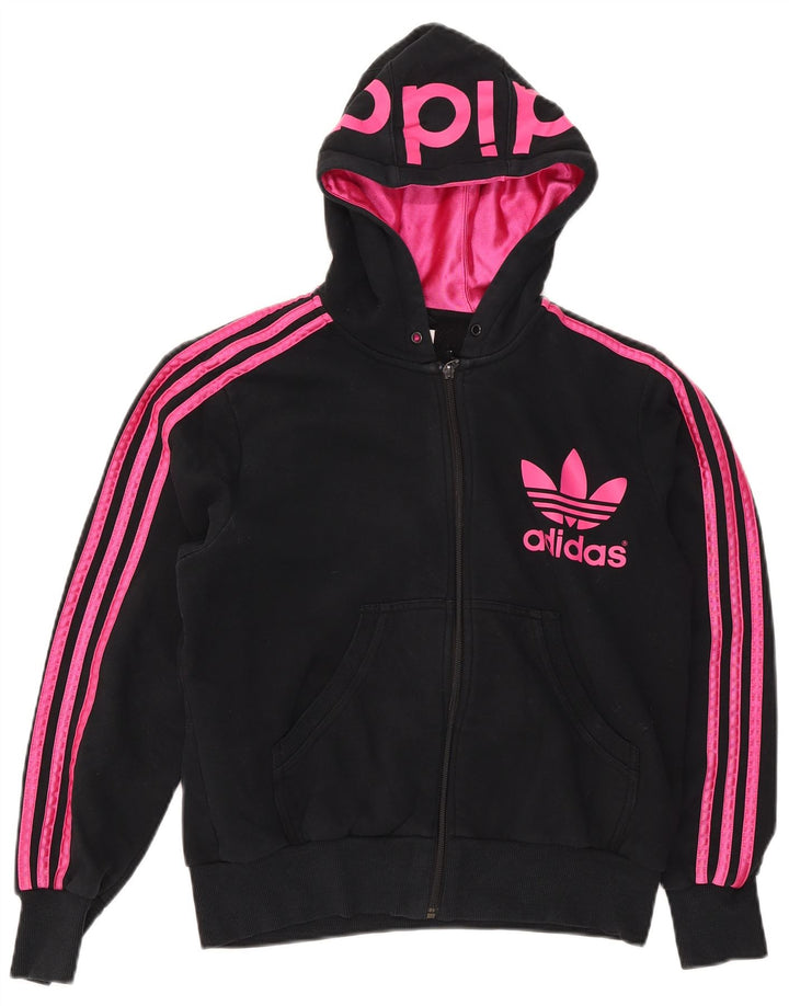 Adidas Dame Grafisk Hættetrøje Sweater EU 42 Medium Sort Bomuld