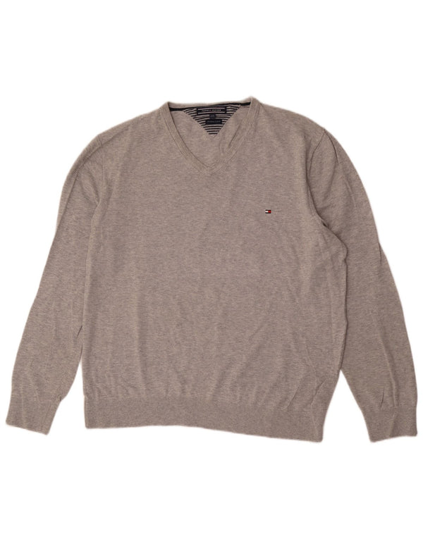 Tommy Hilfiger Herre V-hals sweater 2XL Grå Bomuld